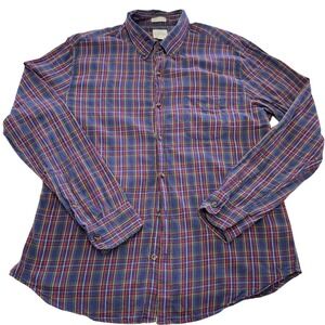 J.Crew Shirt Mens Large Blue Red Plaid Slim Untucked Brushed Twill Button Down